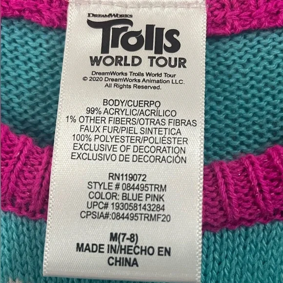Trolls World Tour Trolls Girl's Poppy Sweater Knit Dress (Blue/Pink, 7-8) - Picture 8 of 14
